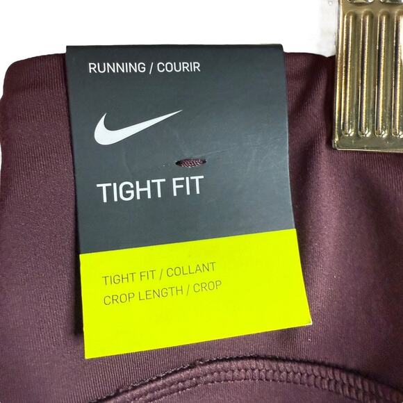 Nike Dri Fit Tight Fit Cropped Leggings Stretch Activewear Maroon Women XL NWT - Picture 3 of 8